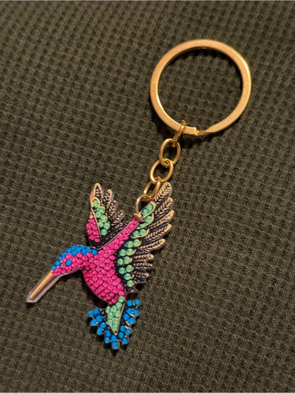 Colorful Hummingbird Keychain - Pink, Blue & Green Accent
